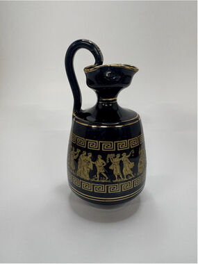 Dakas Keramik 24k Golf Greek Key Ceramic Vase Black and Gold